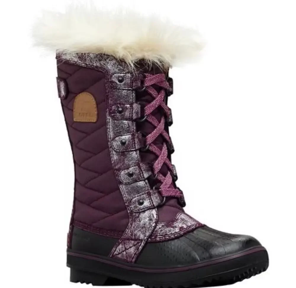 Sorel Purple Magenta Metallic Tofino Fur Mid Calf Winter Boots NY2325 7 Kids NWT